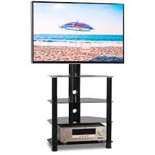 Contemporary white gloss furniture with a soft sweeping curve and handle less design. Rfiver Black Floor Tv Stand With Swivel Mount For Most 32 55 Flat Screen Curved Tv 4 Tier Tempered Glass Media Shelves Storage Height Adjustable And Cable Mangement Perfect For Corner And Bedroom Buy Online
