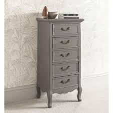 Our tall narrow chest of drawers range from just 4 drawers up to an impressive 7 drawer storage unit, making them an ideal choice whatever your intentions. Grey 5 Drawer Antique French Style Tallboy Chest French Bedroom Range