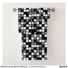 Black And White Bathroom Towel Set Medium Gray Black White Random Mosaic Squares Bath Towel Set By M To The Fifth Power Mtothefifthpower Towel Towels Square Bath Towel Set Bath Towel Sets
