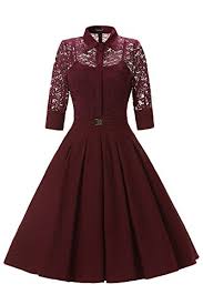 Kleider und röcke für damen, frauen und mädchen. á… Gigileer Elegant Damen Kleider Spitzenkleid Cocktailkleid Winter Knielanges 3 4 Arm Festlich Hochzeit Burgundy L