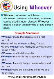 English How To Use Whoever Example Sentences With Whoever Using Whoever Whoever Whatever Whichever Whomev In 2020 Learn English Words English Grammar English Words