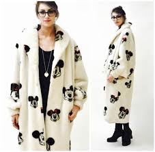 Black And White Polka Dot Fur Coat Vintage Faux Fur Jacket Coat With Mickey Mouse Minnie Mouse Disney 90s Movie By Apparence Paris Medium Large By Hooke Faux Fur Jacket Coat Faux Fur Jacket Coat