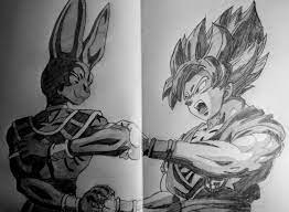 Lightly draw the outlines of the clothing, hair, and any accesories (like the sword). Speed Drawing Anime Goku Vs Beerus Dragon Ball Z Battle Of Gods Goku Vs Beerus Goku Vs Drawings