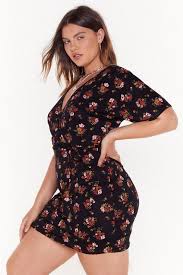 Casual Plus Size Mini Dresses In Black Floral Or Polka Dot Prints Plus Size Mini Dresses Wrap Dress Short Wrap Dress Floral