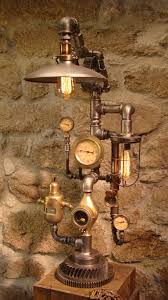 Steampunk Lamp With Two Edison Bulbs And Led Light In Steam Gauge And Also In Other Parts Made By Stea Steampunk Lighting Industrial Lamp Steampunk Home Decor