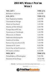 Printable Nfl Week 1 Schedule Pick Em Office Pool 2014 Nfl Nfl Week 1 Denver Broncos Schedule