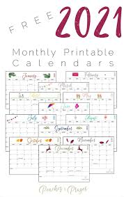 Print the free calendars for 2021. Free 2021 Monthly Calendar Printables Three Options Peaches Prayer