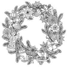 Beautiful Christmas Wreath With Decorative Items With Angel Stars Socks Printable Christmas Coloring Pages Christmas Coloring Pages Christmas Coloring Books