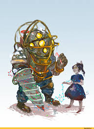 Bioshock Big Daddy And Little Sister Drawing Hel Gi Big Daddy Bioshock Igry Little Sister Igrovoj Art Game Art