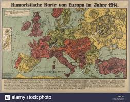 Ogni nazione è stata colorata con un colore differente in modo da poter essere contraddistinta. La Prima Guerra Mondiale Guerra Satirico Mappa Di Europa 1914 Foto Stock Alamy