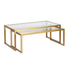 Its legs mirror the shape of the tempered glass top creating a sturdy and. Meyer Cross Rocco 46 In Brass Clear Large Rectangle Glass Coffee Table With Nesting Tables Ct0238 The Home Depot