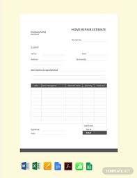 Free Home Repair Estimate Template Pdf Word Doc Excel Apple Mac Pages Apple Numbers In 2020 Estimate Template Home Repair Word Doc