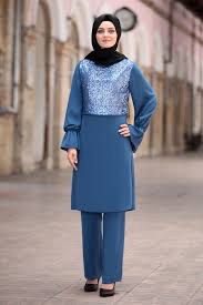 Pul Payetli Takim Indigo Moda Stilleri Mankenler Basortusu Modasi