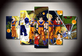 5 Panel Framed Goku Dragon Ball Z Canvas Painting Anime Canvas Customized Canvas Art Art Wall Kids