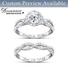 Entwined Diamonesk Bridal Rings With Personalized Engraving Diamond Bridal Ring Sets Bridal Ring Sets Wedding Rings Engagement