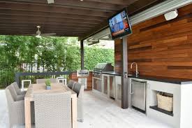 The outdoor kitchen framework is covered in a water resistant cement board to be covered with a weather stucco can also be applied to the cement board and is available in almost any colour. Outdoor Living Project In Weston Fl Luxapatio