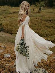 Floor Length Sleeveless Off The Shoulder A Line Garden Outdoor Wedding Dress Wedding Dresses Bohemian Beach Wedding Dress Outdoor Wedding Dress