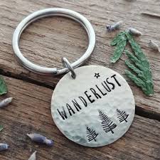Wanderlust Key Chain Traveler Adventure Wilderness Camping Outdoors Trees Key Metal Stamped Jewelry Diy Metal Stamped Jewelry Hand Stamped Metal