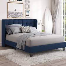 Extra storage for your kids. Dark Blue Einfach Queen Upholstered Wingback Platform Bed Frame With Headboard Mattress Foundation With Wood Slat Support And Square Stitched Headboard No Box Spring Needed Easy Assembly Home Kitchen Furniture Vit Edu Au