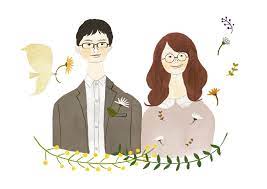 旅好きでおしゃれなご夫婦です 素敵なお話を聞かせていただいて心ときめきながら描きました イラスト 家族のポートレート イラストレーター