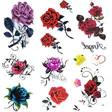 We are a custom tattoo studio. Amazon Com 6 Sheet Small Fake Rose Tattoo For Women Girls Temporary Tattoos Blue Red Flower Waterproof And Long Lasting Sexy Tattoos Flowers Include Purple Pink Yellow Rose Flowers Butterfly Beauty