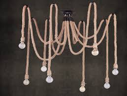 8 Heads American Country Style Pendant Light Fixtures Swag Cotton Rope Chandelier Lighting Textile Cable Nunu Lamp Online Shopping