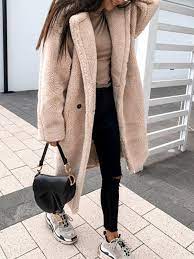 Highlights from our exclusive line of specialty styles include: Mi Longue Manteau En Teddy Bear Boutons Oversized Decontracte Femme Veste Beige Manteaux Hauts