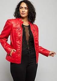 Plus Red Smocked Side Puff Sleeve Faux Leather Jacket Jackets Leather Jacket Red Fashion