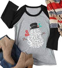 Buy 2 for $14 on select women's tees & tanks. Let It Snow Christmas Shirt Women Cute Christmas Snowman Graphic Tee 3 4 Sleeve Raglan Baseball Shirts Tops Amazon Ca Clothing Shoes Accessories