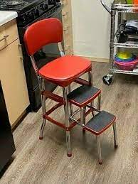 Retro 2 steps steel step stool with 225 lb. Kitchen Folding Step Stool Chair Counter Height Seat 3 Tier Retro Padded Red 719574741171 Ebay