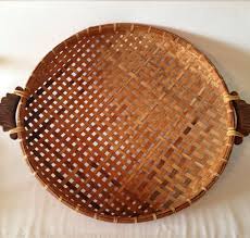 Large Woven Bamboo Flat Basket Tray By Nouveaunonchalance On Etsy 25 00 Basket Tray Woven Bamboo Basket