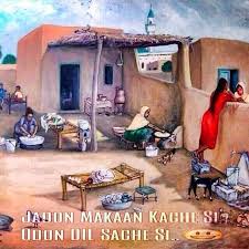 Makaan Kache Dil Sache Pakistani Culture Art Village Village Scene Drawing