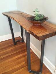 Sofa Table Entryway Table Live Edge Slab Bar Table Console Table Rustic Industrial Steel Chevron Legs Mi Live Edge Console Table Wood Table Diy Live Edge Table