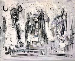 Tableau Abstrait Noir Blanc Gris Une Ville Sous La Neige Tableau Abstrait Peinture Contemporaine Art En Ligne