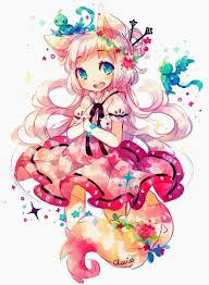 Manga Fille Deguisee En Renard Au Couleurs Arc En Ciel Manga Kawaii Manga Mignon Personnage Kawaii