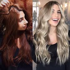 Box Dye At Home Hair To Blonde Before And After Of This Beauty She Started With This Rich Auburn Tone And Transform Blonde Dye Box Hair Dye Blonde Box Dye