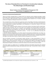 Master builders associations malaysia (mbam); The Use Of Standard Form Of Contract Employment Risk Management