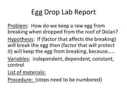 Egg Drop Lab Report Problem How Do We Keep A Raw Egg From Breaking When Dropped From The Roof Of Dolan Hypothesis If Factor Egg Drop Lab Report Hypothesis