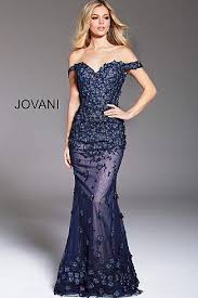 Jovani 59742 Navy Floral Applique Evening Mermaid Dress Formal Dresses Dresses Prom Dresses For Sale