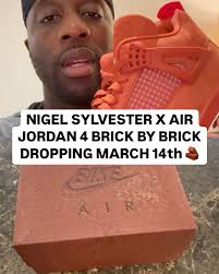 Nigel Sylvester's Air Jordan 4 'Brick By Brick' dropping March 14th for  $225 features a special textured red brick box 🧱 @nigelsylvester