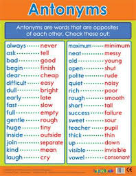 Educational School Posters Antonyms Literacy Chart For The