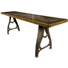 Industrial Work Table With Steel Top And Cast Iron Legs Mid Century Dining Table Dining Table With Bench Iron Table Legs