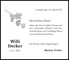 His heart was as big as the. Traueranzeigen Von Willi Decker Trauerportal Hildesheimer Allgemeine Zeitung