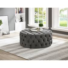 The ottoman is upholstered in fine fabric and completed with button tufting. Velvet Fabric Ottoman Footstool Coffee Table Round Tufted Velour Upholstery Seat