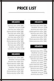 Simple Black And White Price List Template Multipurpose Price List Template Price List Template Design List Template