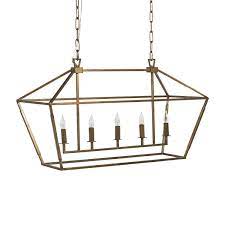 Constructed of metal and hand finished in vintage gold, this lantern style chandelier glows with sophisticated brilliance. Adler Chandelier Rectangular Gabby