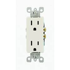 Leviton Decora 15 Amp Residential Grade Self Grounding Duplex Outlet White R52 05325 0ws Home Depot Wall Jack Plates On Wall