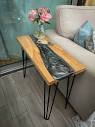 Oak Wood and Dark Silver Epoxy Resin River Side Table ...