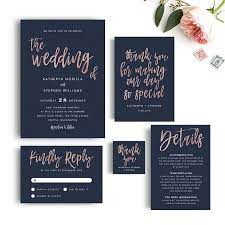 Navy Blue Rose Gold Wedding Invitation Templates Modern Script Wedding Invitations Templates Printable Wedding Invitation Templates In 2021 Rose Gold Wedding Invitations Wedding Invitations Printable Templates Gold Wedding Invitations