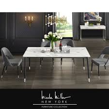 Nicole Miller Jabari 70 In White Marble Dining Table With Black Silver Metal Legs White Silver 70in In 2020 Dining Table Marble Dining Table Marble Dining